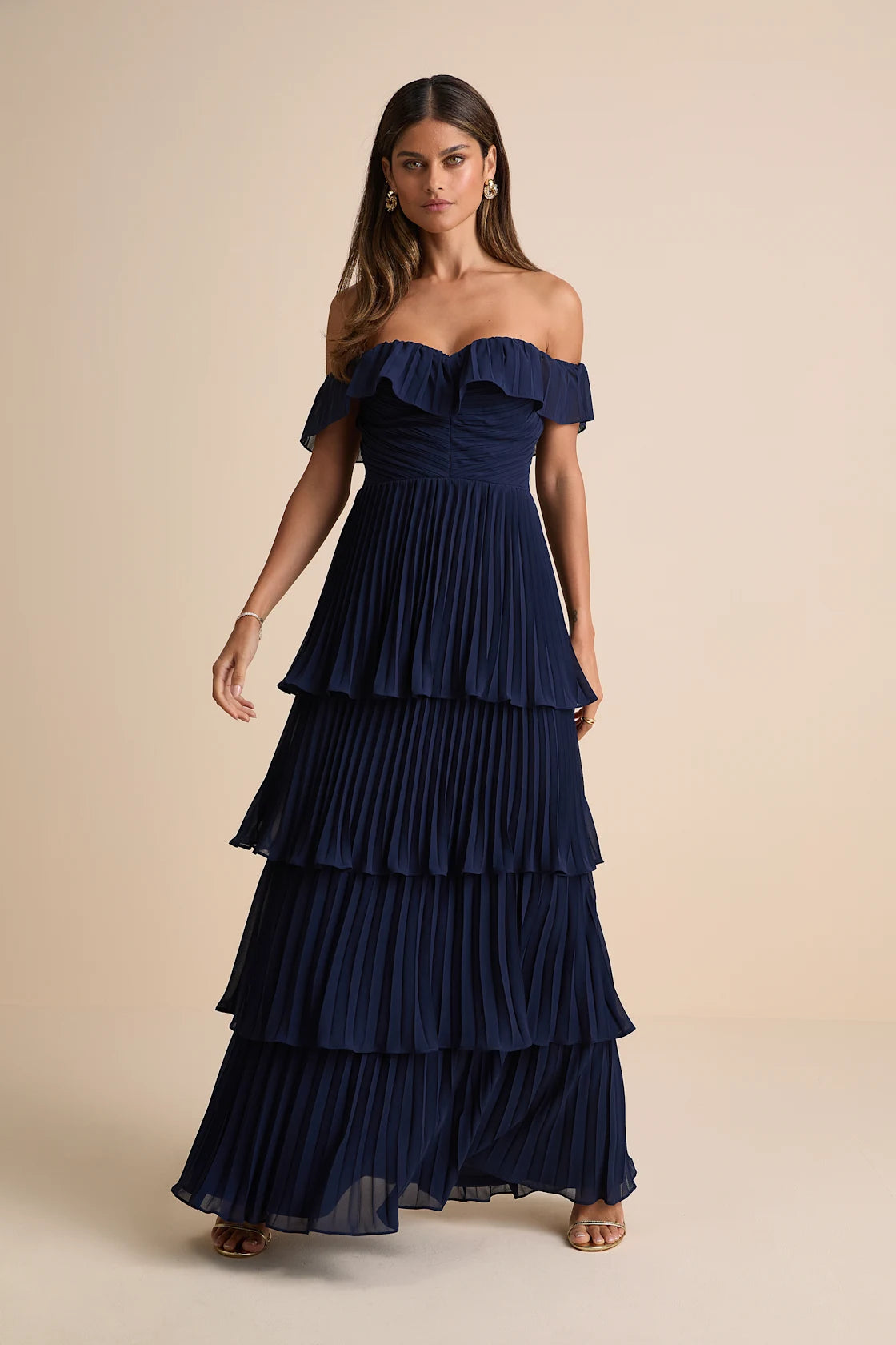 Always Remarkable Black Pleated Off-the-Shoulder Maxi Dress