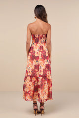 Bright Perspective Teal Floral Strapless Midi Dress