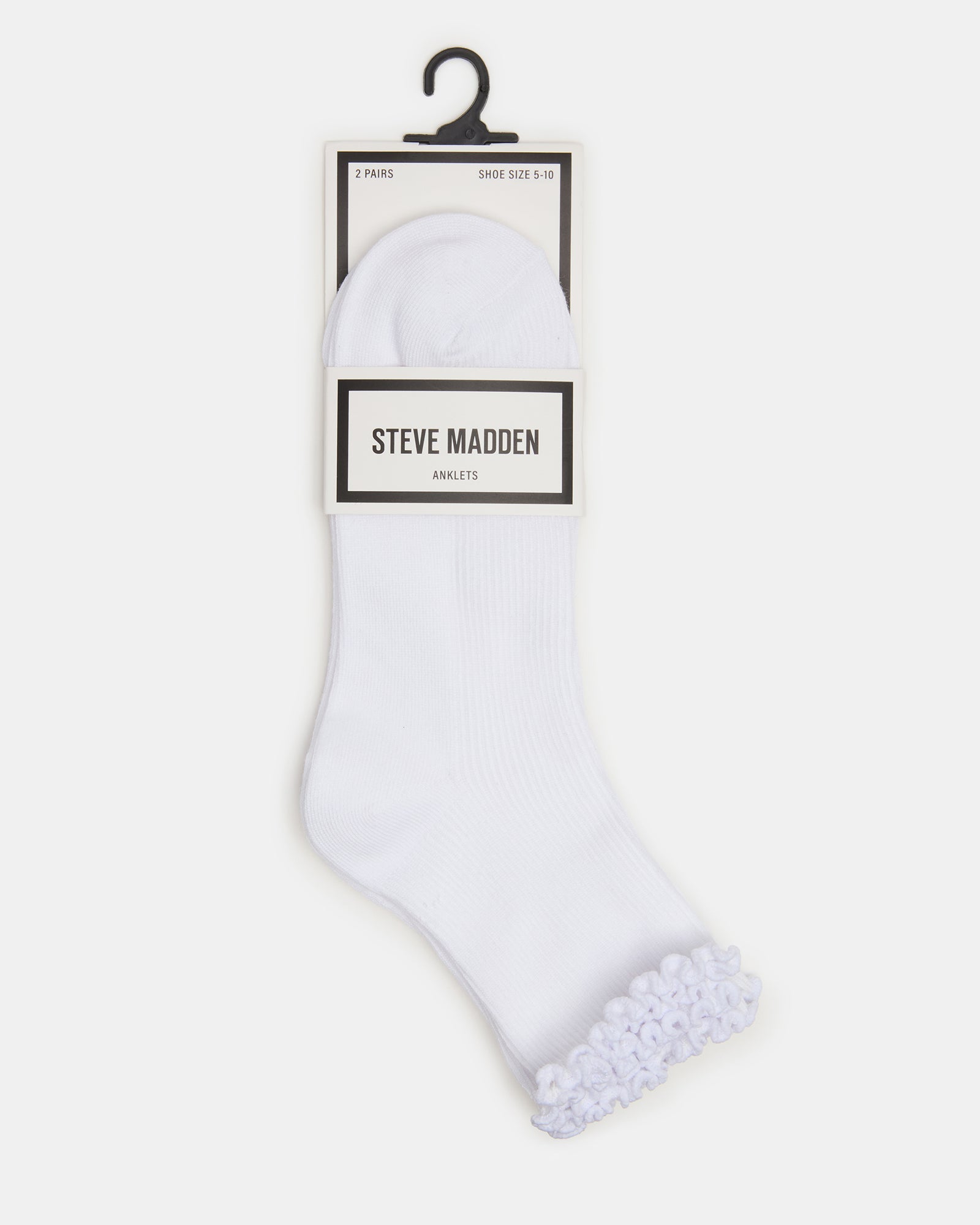 2 PACK LETTUCE EDGE RIB ANKLET SOCKS WHITE