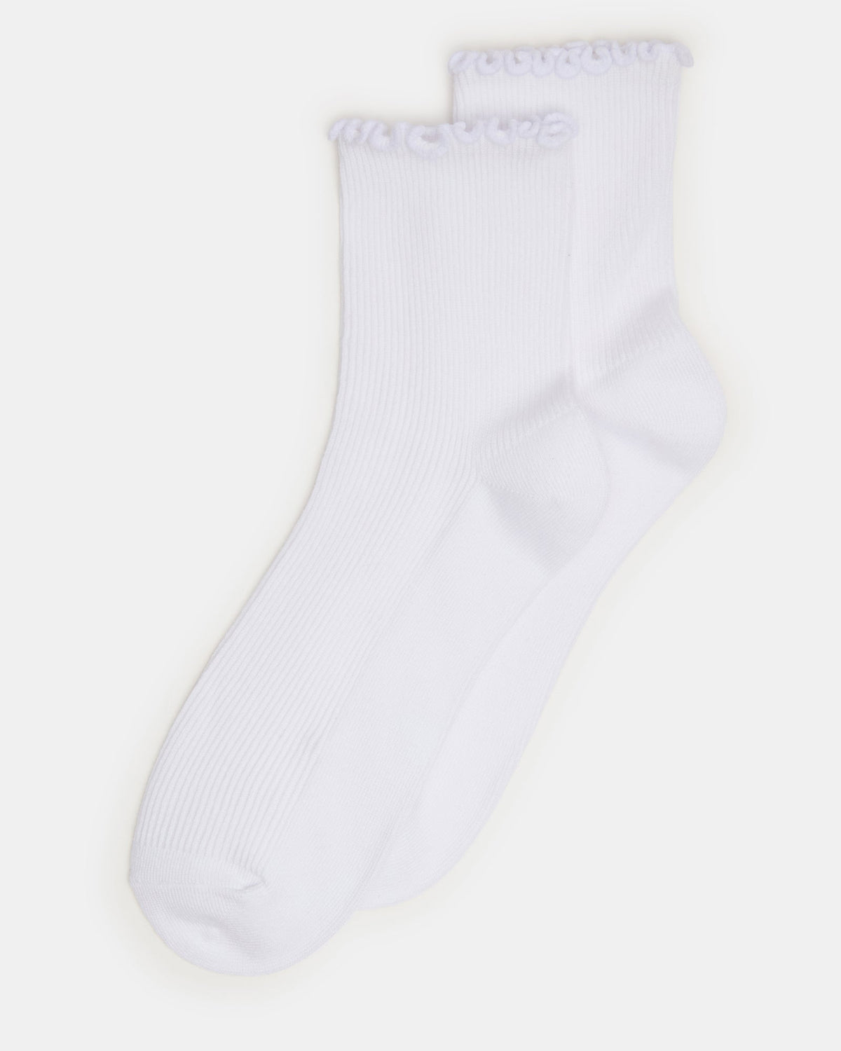 2 PACK LETTUCE EDGE RIB ANKLET SOCKS WHITE