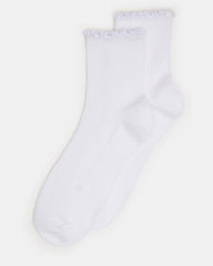 2 PACK LETTUCE EDGE RIB ANKLET SOCKS WHITE