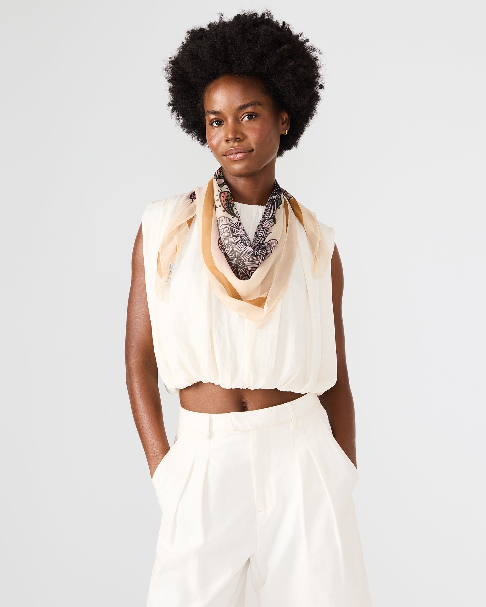 BOHO FLORAL SQUARE SCARF IVORY
