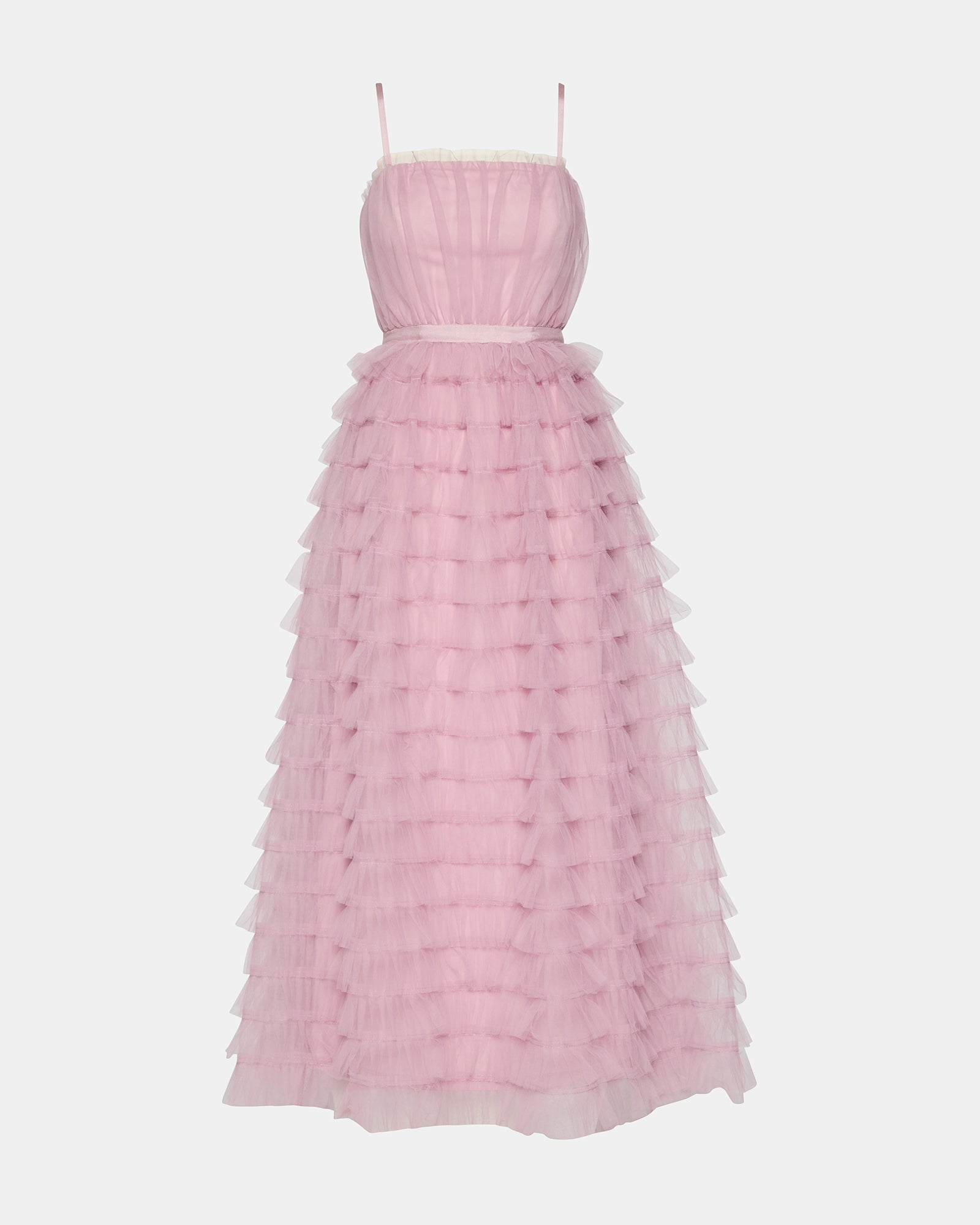 TIERED TULLE GOWN DAWN PINK