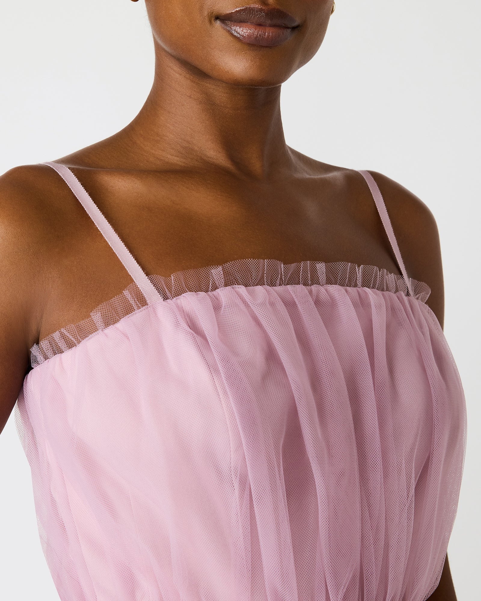 TIERED TULLE GOWN DAWN PINK
