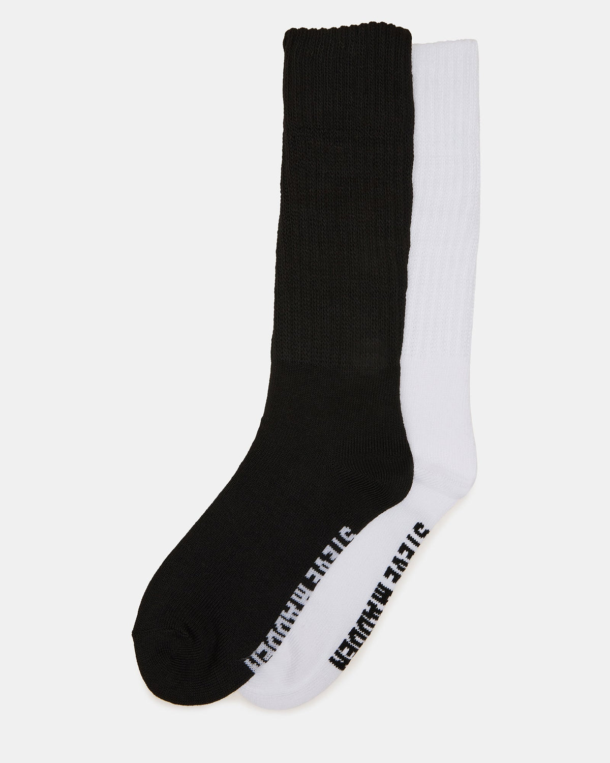 2 PACK RIBBED SLOUCH SOCKS BLACK/WHITE