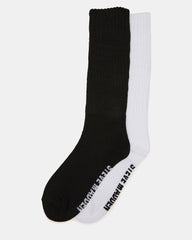 2 PACK RIBBED SLOUCH SOCKS BLACK/WHITE