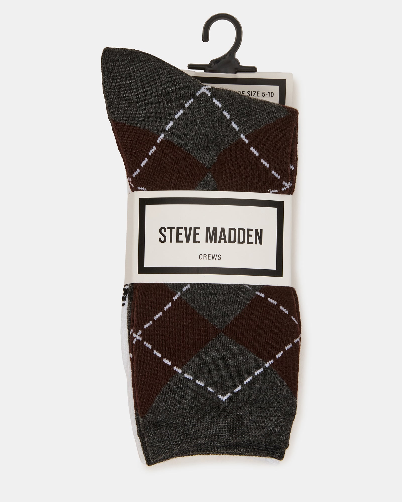 5 PACK ARGYLE DITSY FLORAL CREW SOCKS CHARCOAL MULTI