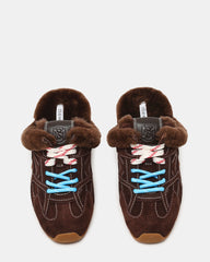 AZIEL MULE FAUX FUR CHOCOLATE BROWN SUEDE