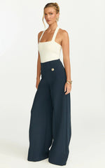 Julie Top - Tie Halter Button Detail Top in Ivory