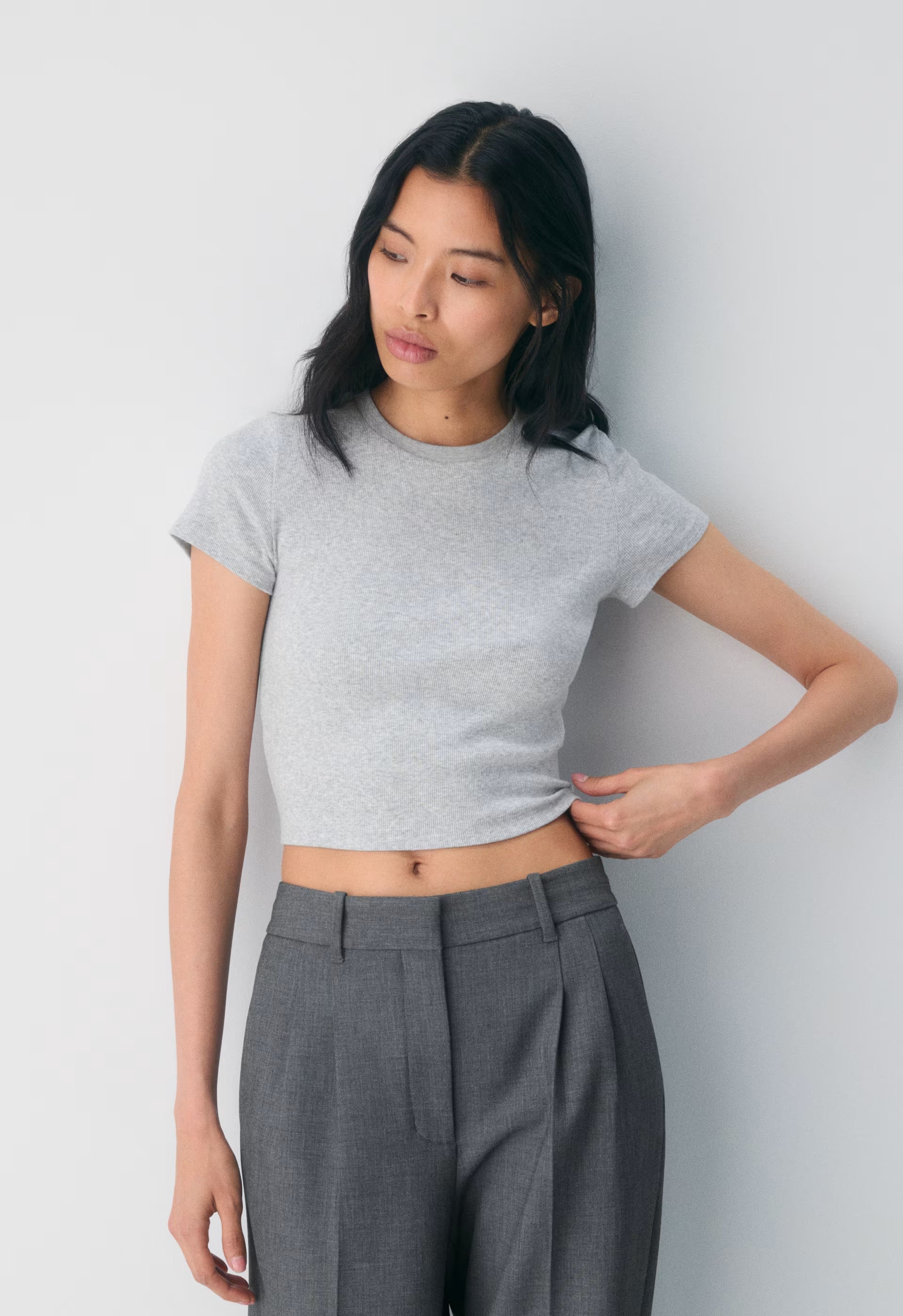 HomeStretch™ Rib Tune Waist T-Shirt - HEATHER CHROME