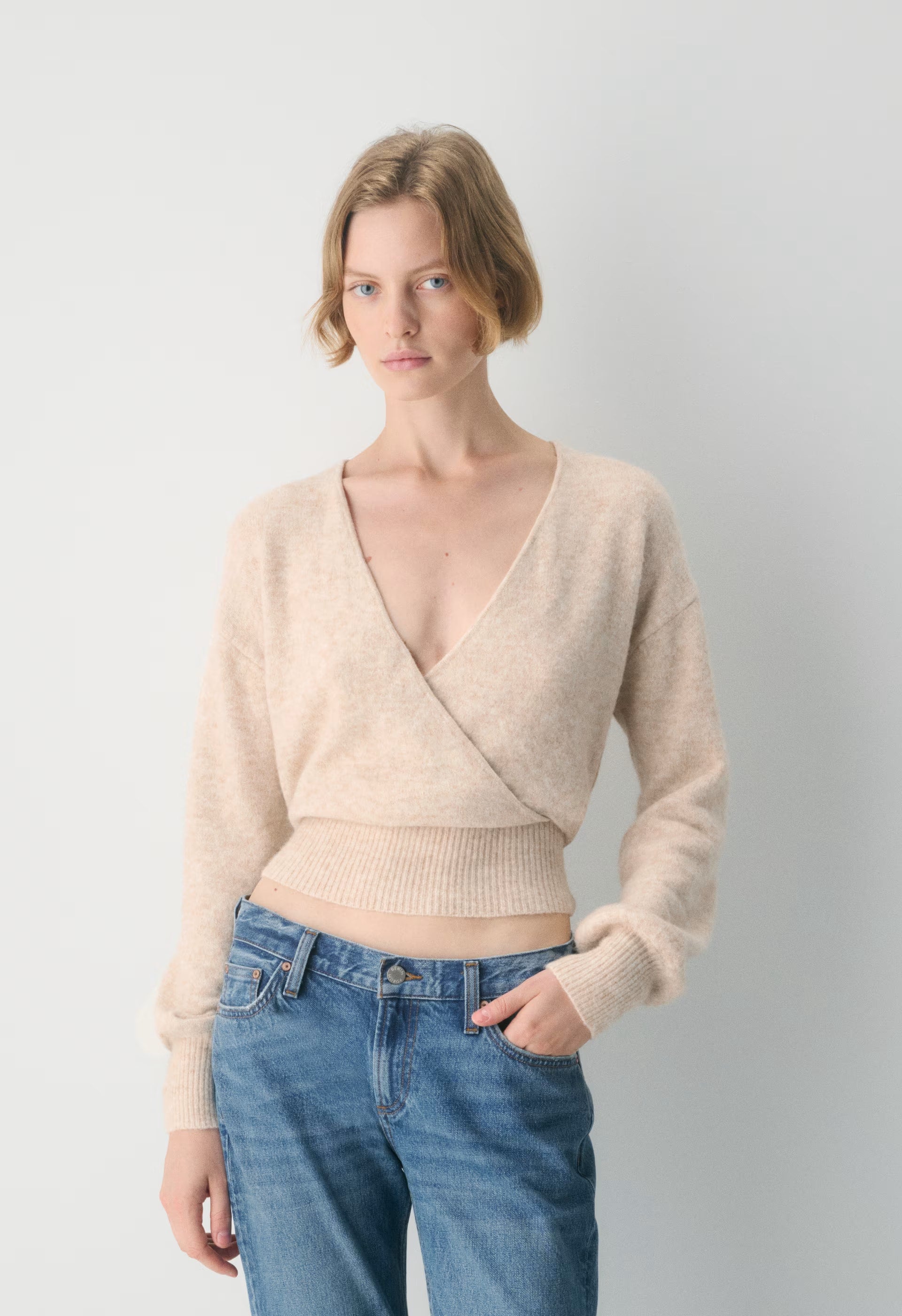 SoftSpoke™ Dear Wrap Sweater - HEATHER LIGHT OATMEAL