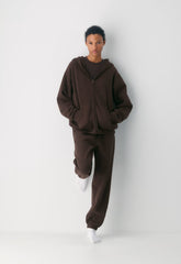 Cozy Sweatfleece Perfect Zip Hoodie - RICH MOCHA BROWN