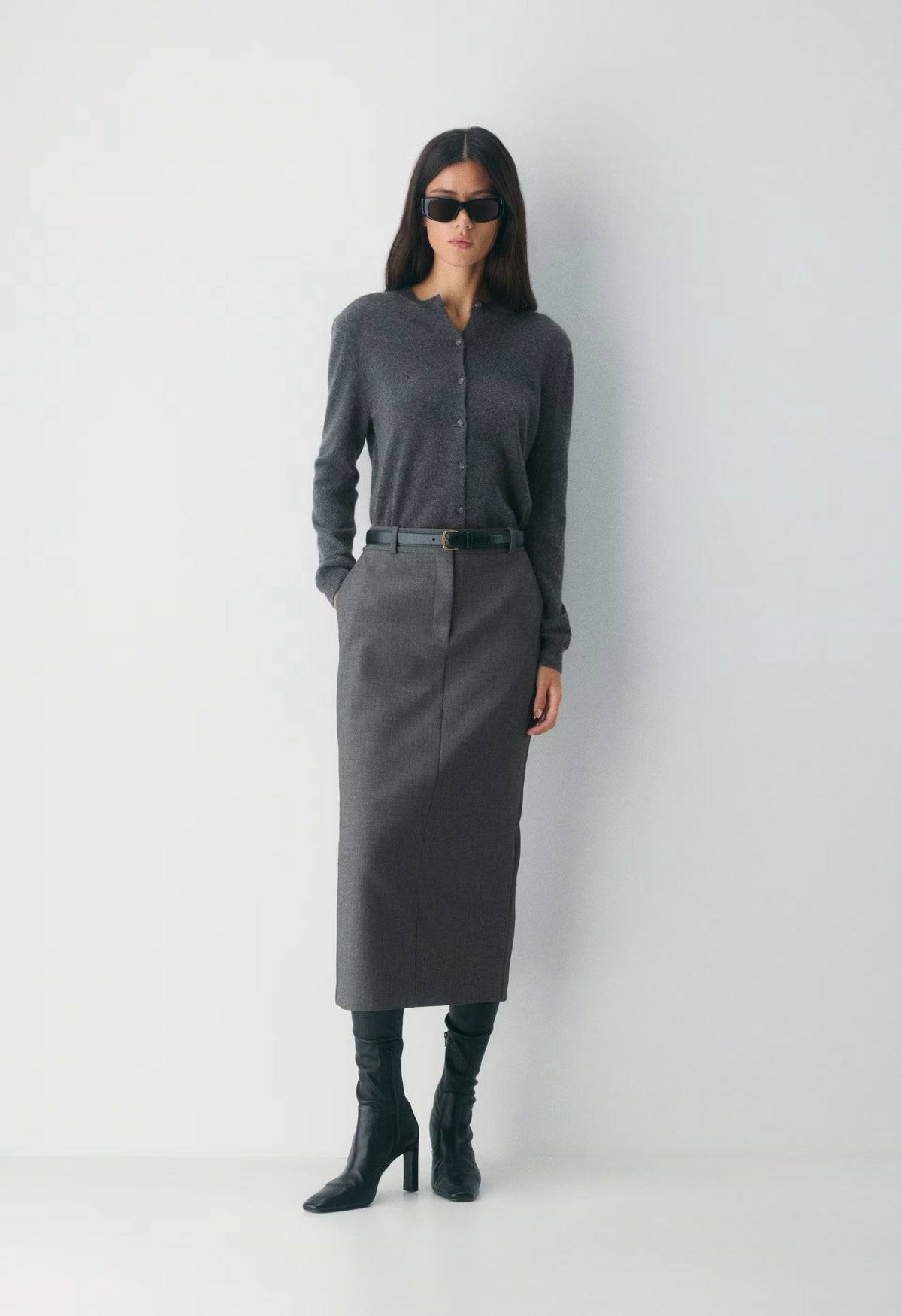 Bare Cashmere Noteworthy Cardigan - HEATHER CHARCOAL