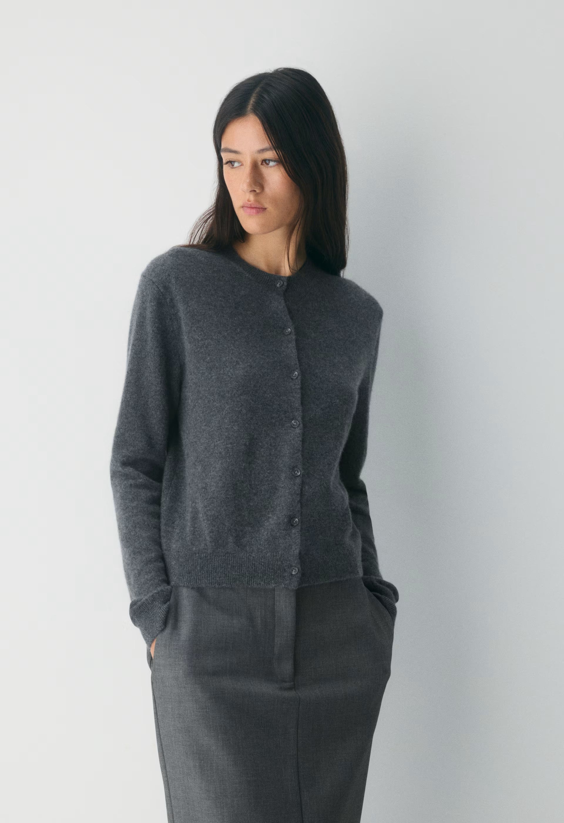 Bare Cashmere Noteworthy Cardigan - HEATHER CHARCOAL