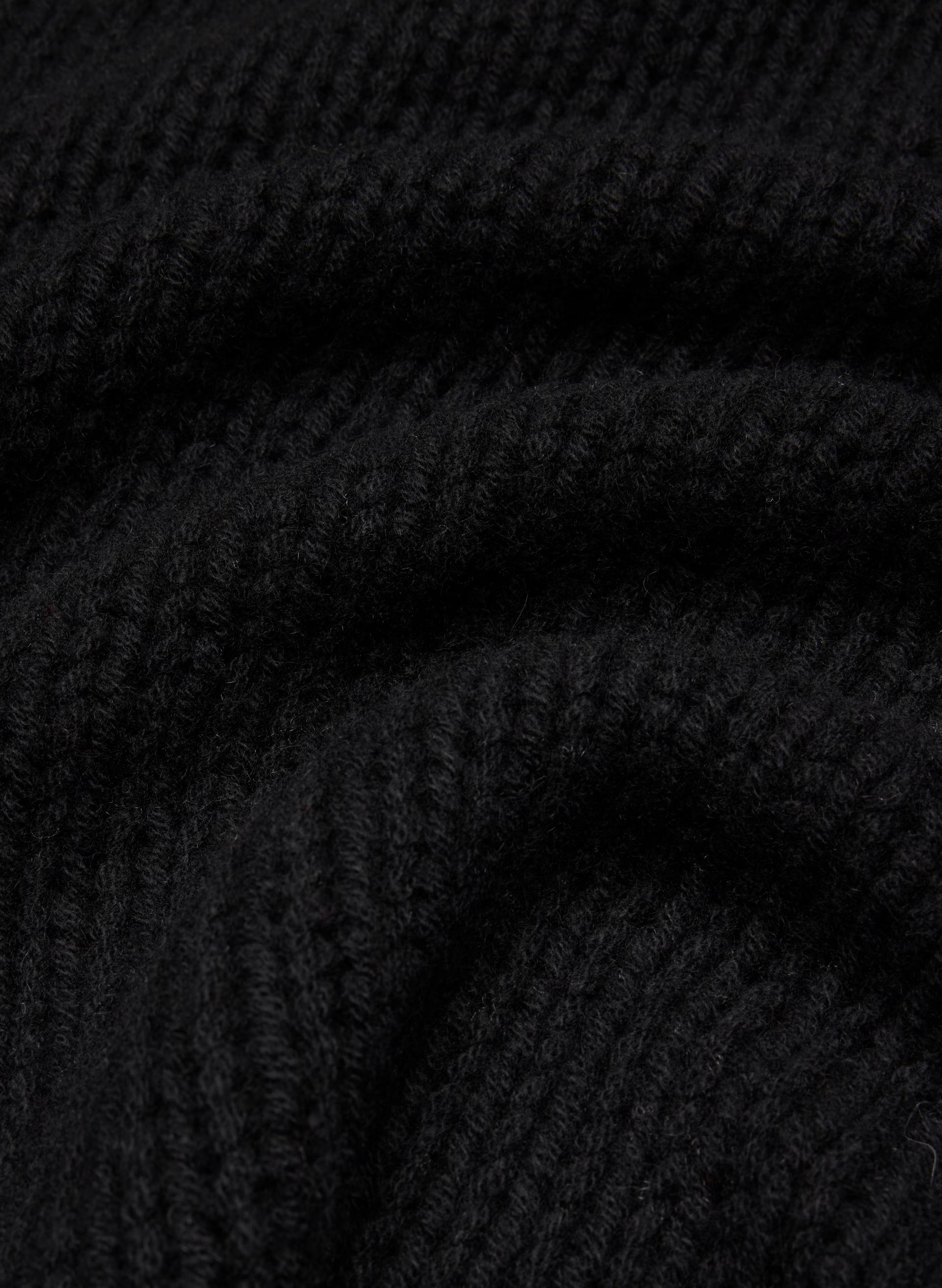 Mesh Cashmere Oversized Crew Sweater - BLACK