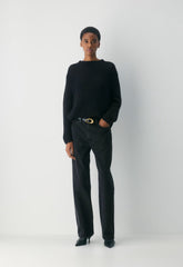 Mesh Cashmere Oversized Crew Sweater - HEATHER CHROME