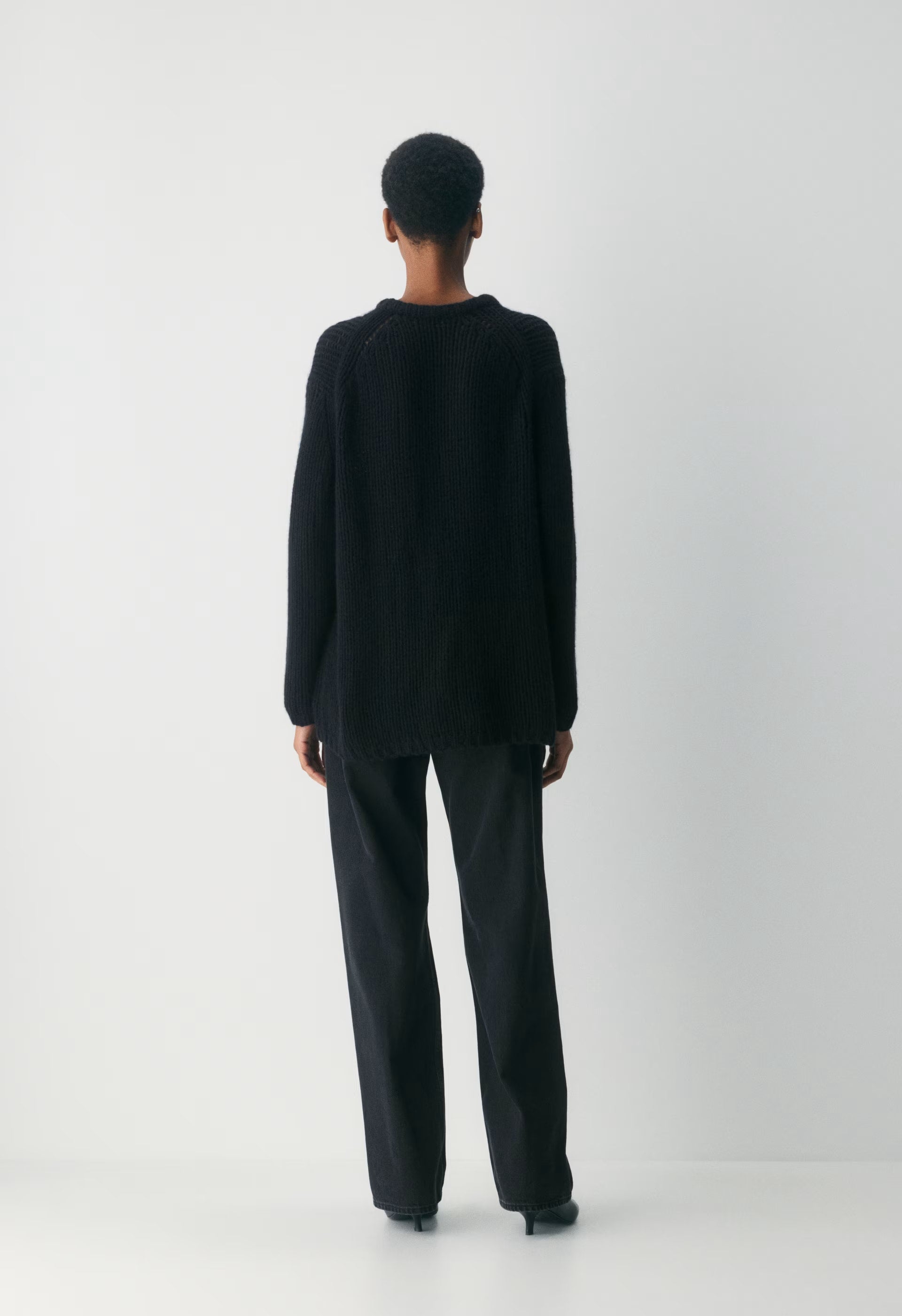 Mesh Cashmere Oversized Crew Sweater - HEATHER CHROME