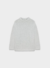 Mesh Cashmere Oversized Crew Sweater - HEATHER CHROME