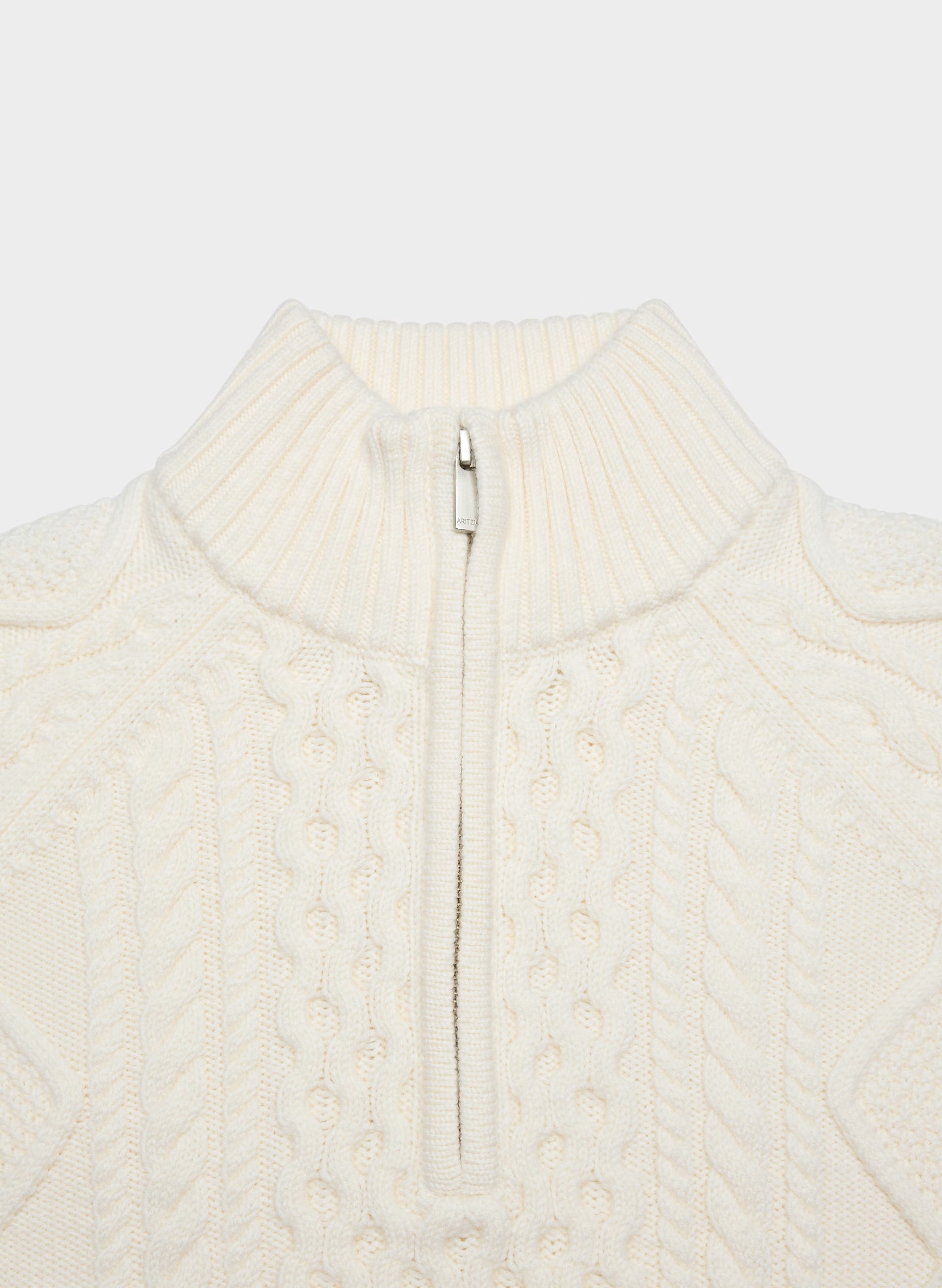 Cable Knit Merino Wool Mastery 1/4 Zip - WHISPER WHITE