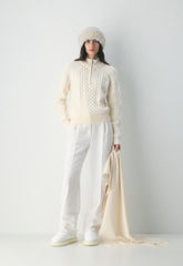Cable Knit Merino Wool Mastery 1/4 Zip - WHISPER WHITE