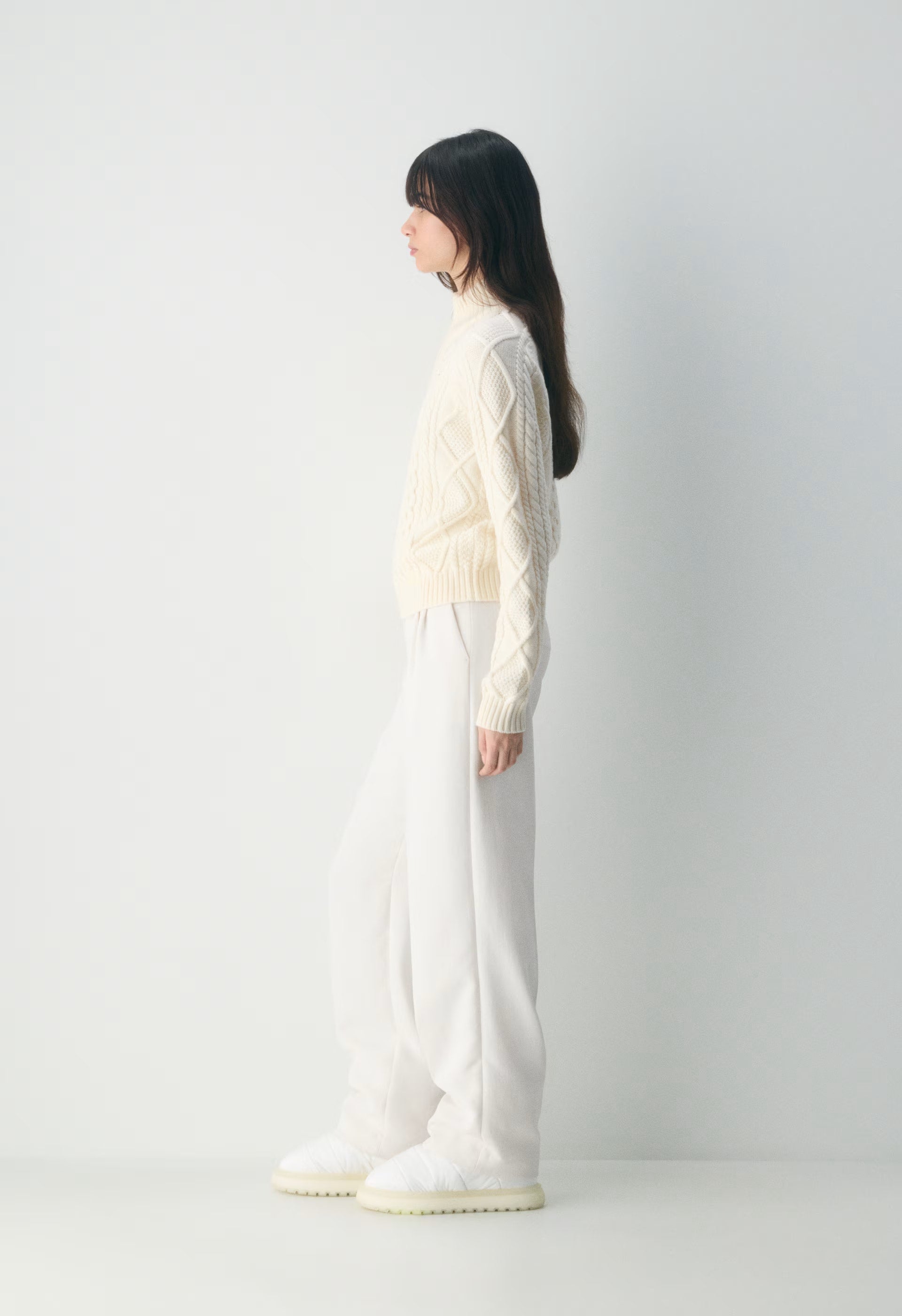 Cable Knit Merino Wool Mastery 1/4 Zip - WHISPER WHITE