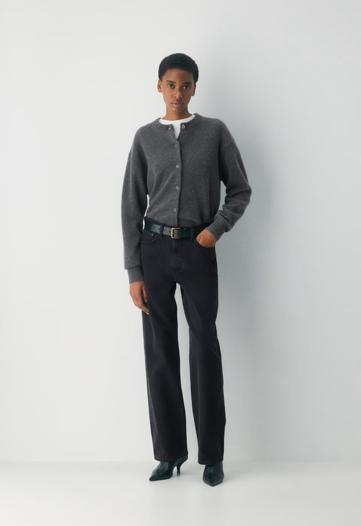 Essential Cashmere Acclaim Cardigan - HEATHER CHARCOAL