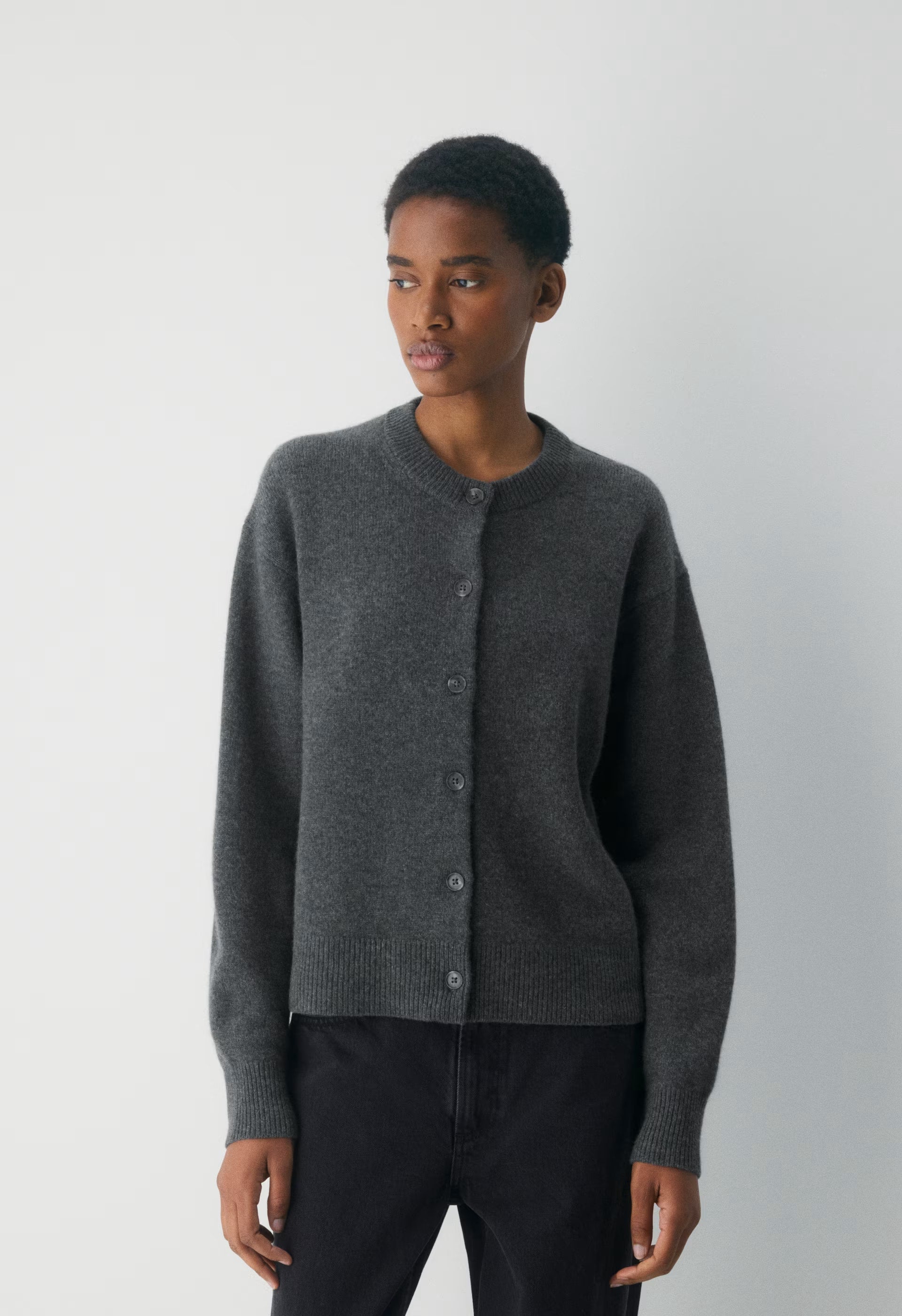Essential Cashmere Acclaim Cardigan - HEATHER CHARCOAL