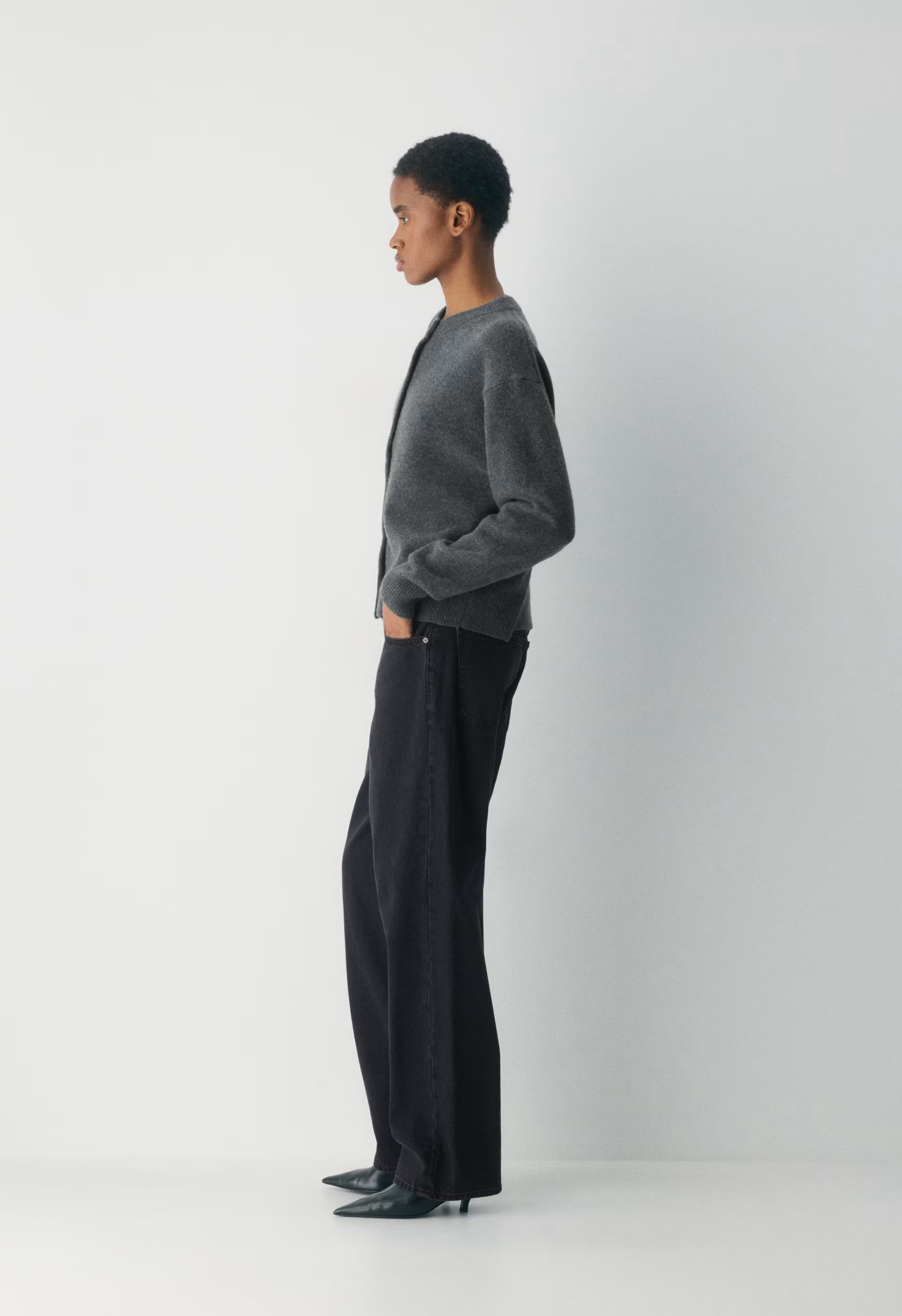 Essential Cashmere Acclaim Cardigan - HEATHER CHARCOAL