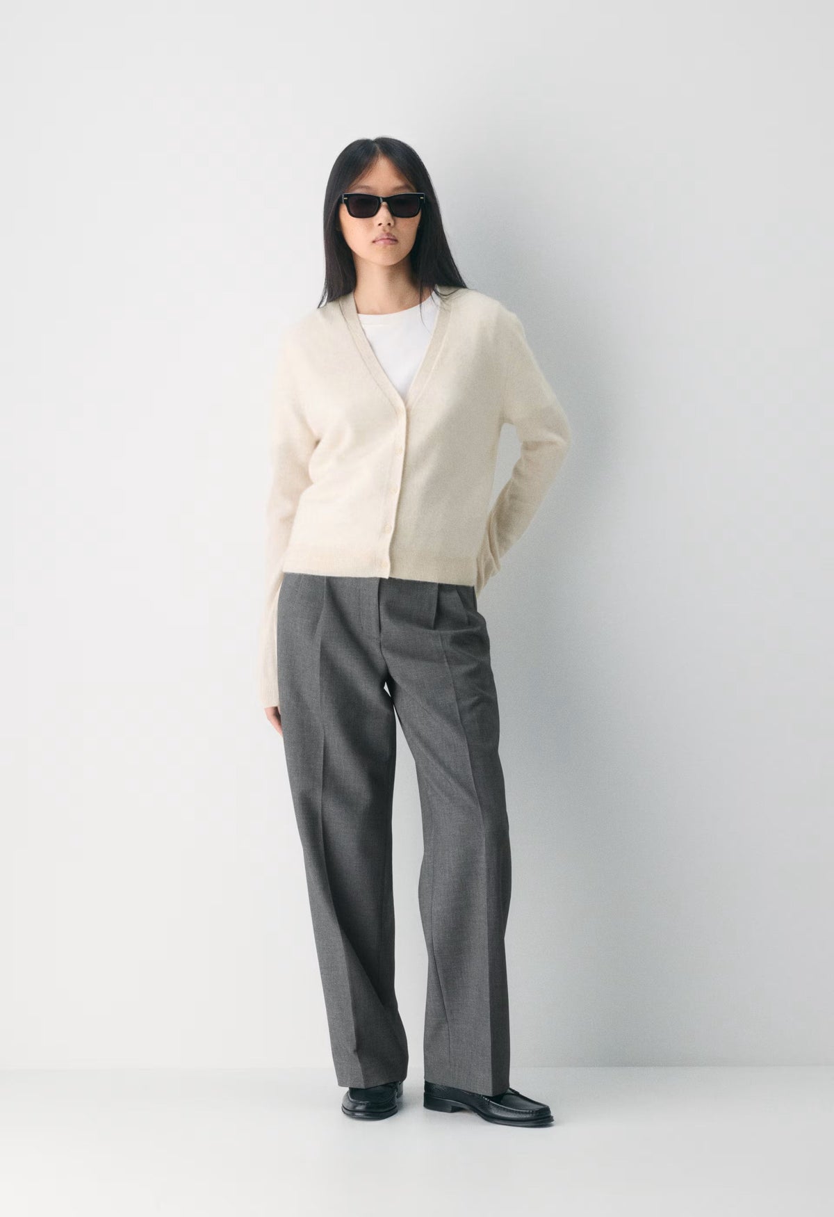 Bare Cashmere Laureate Cardigan - HEATHER LIGHT OATMEAL