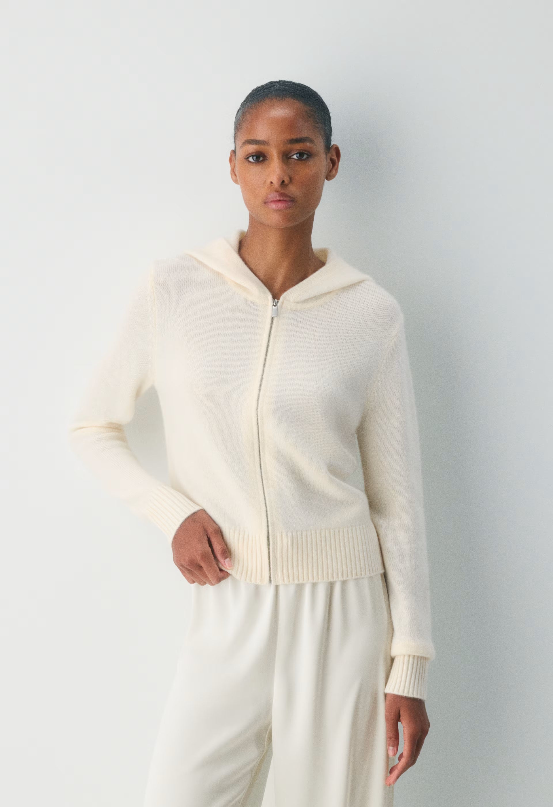 Essential Cashmere Idyllic Zip Hoodie - WHISPER WHITE