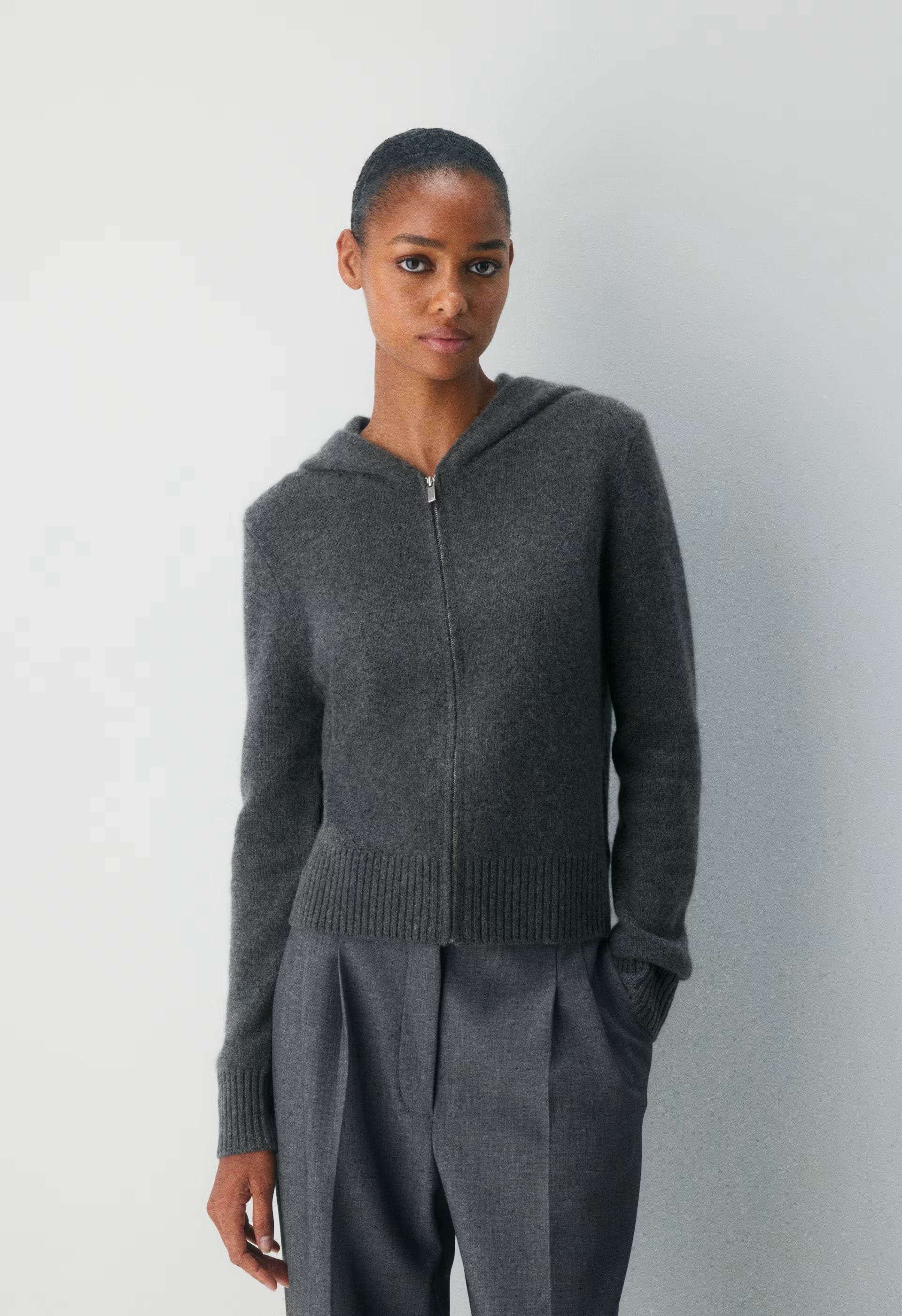 Essential Cashmere Idyllic Zip Hoodie - HEATHER CHARCOAL