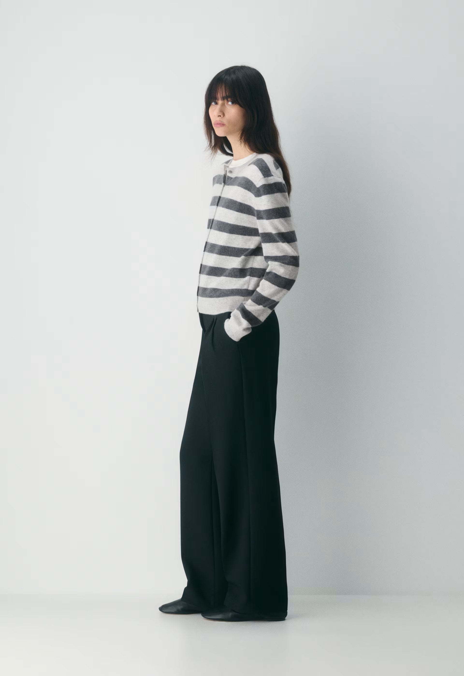 Bare Cashmere Noteworthy Cardigan - H CHROME/H CHARCOAL