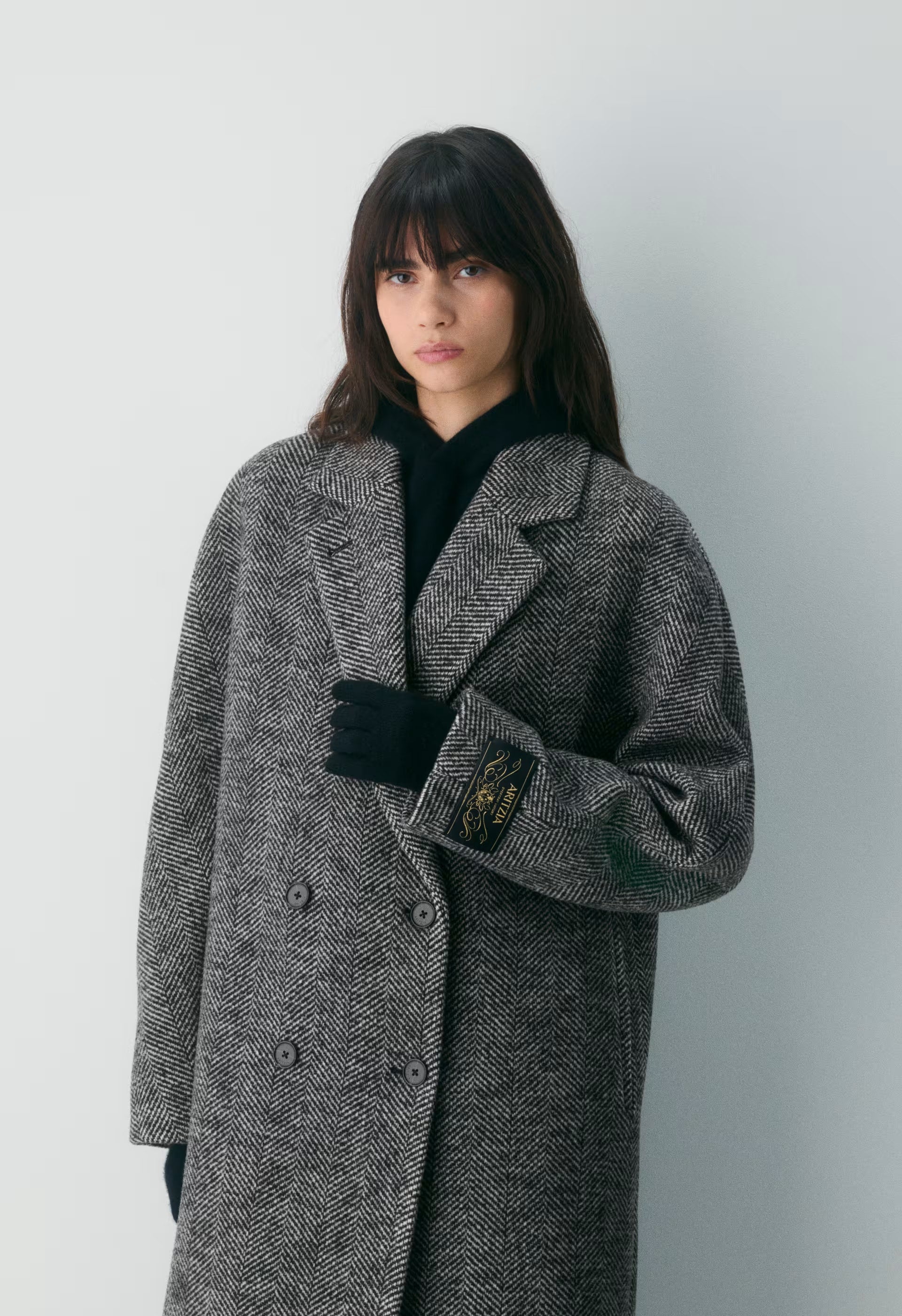 The Slouch™ Coat - Soft Wool Cashmere - HERRINGBONE BLK/WHT