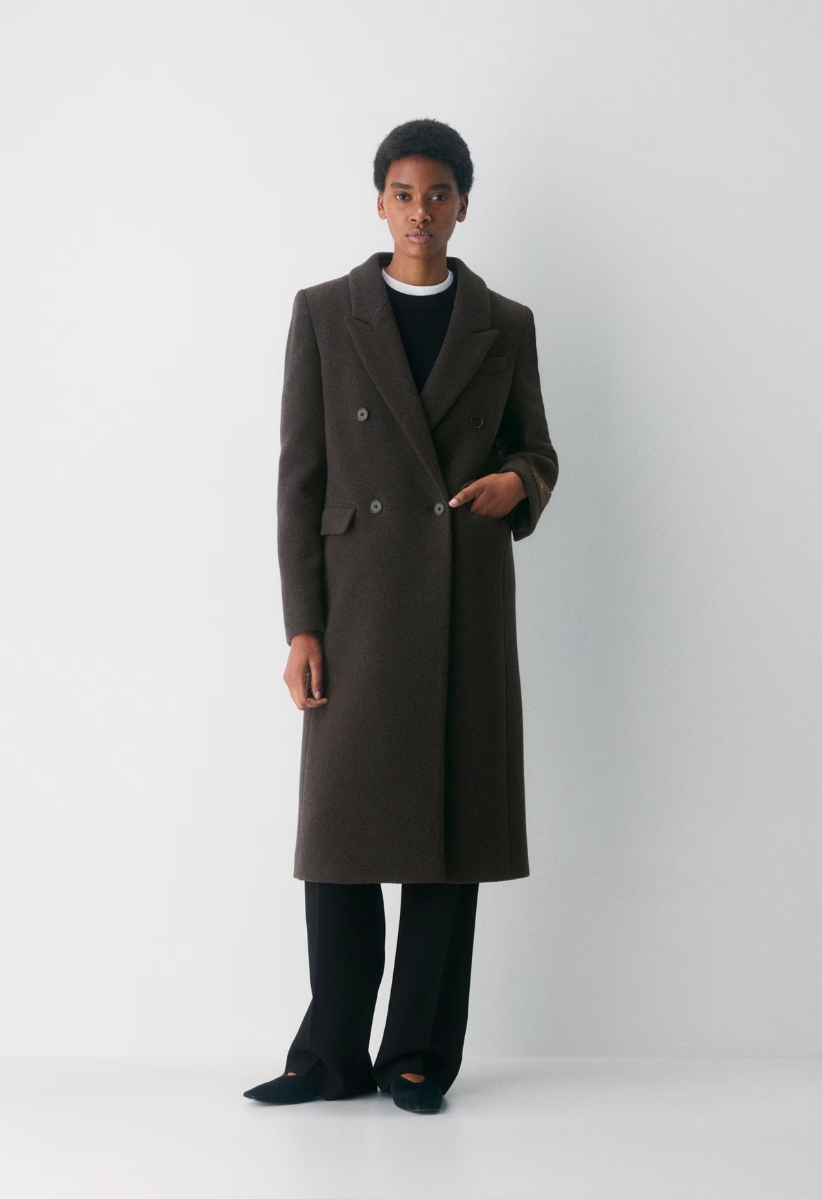 The Constant™ Coat - Soft Wool Cashmere - HERRINGBONE R M BR/BLK