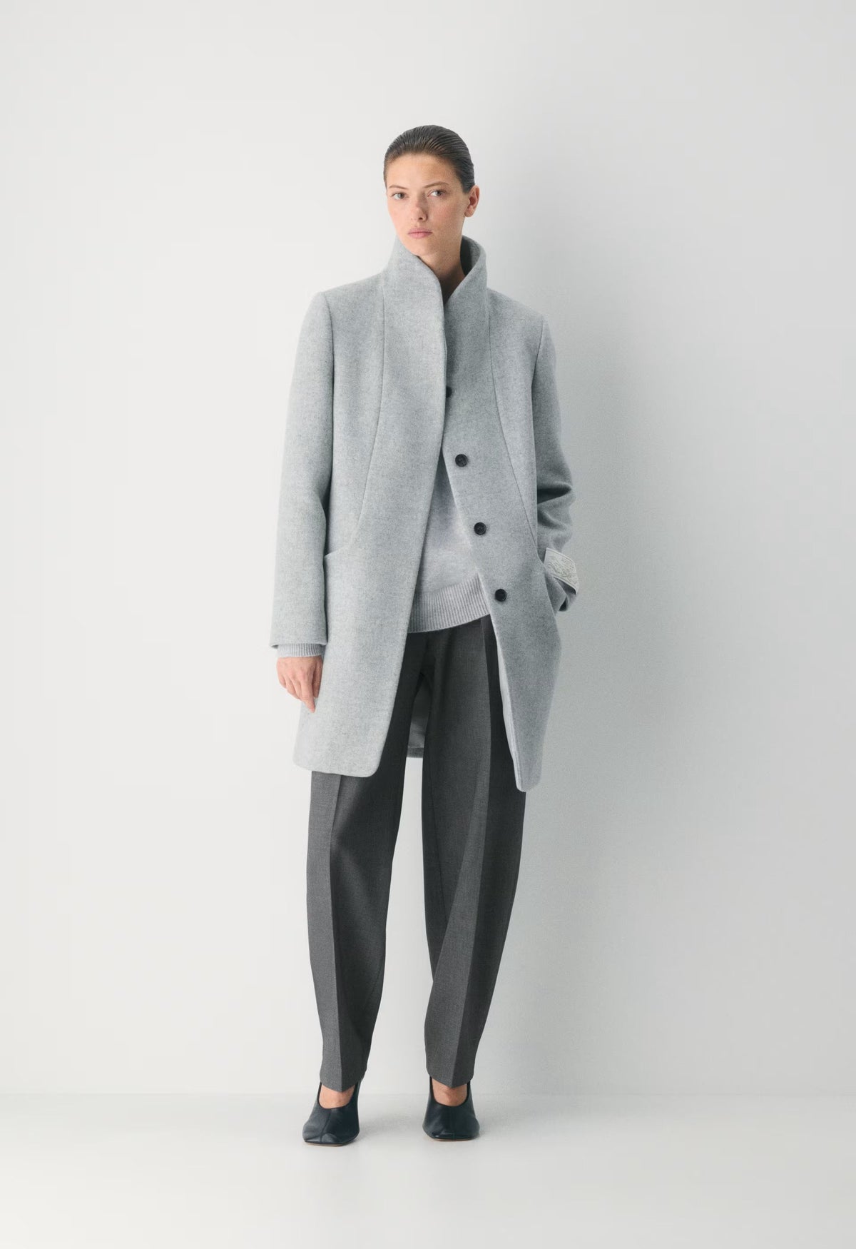 The Cocoon Coat - Luxe Wool Cashmere - HEATHER LIGHT GREY