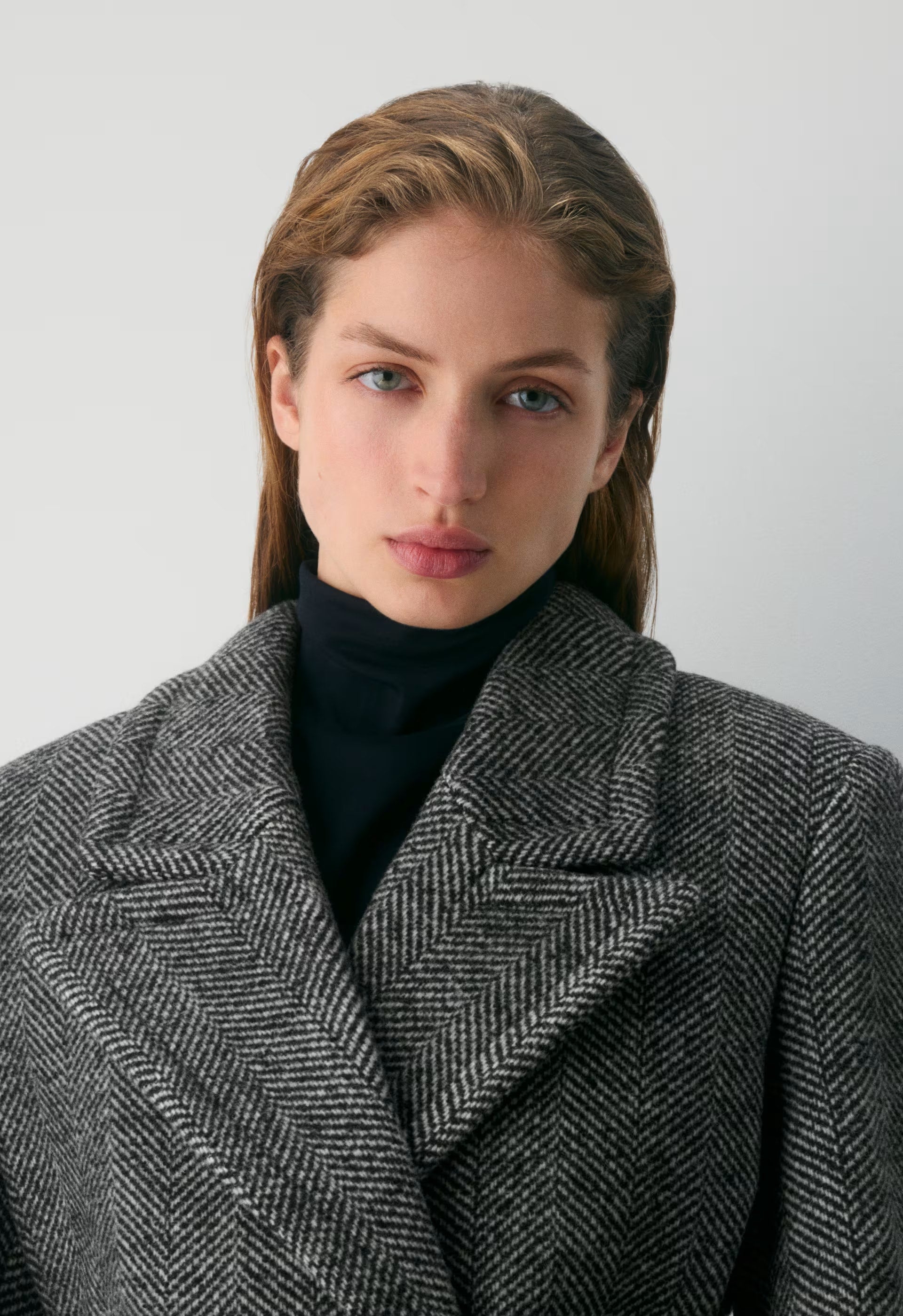 The Maxine Coat - Soft Wool Cashmere - HERRINGBONE BLK/WHT