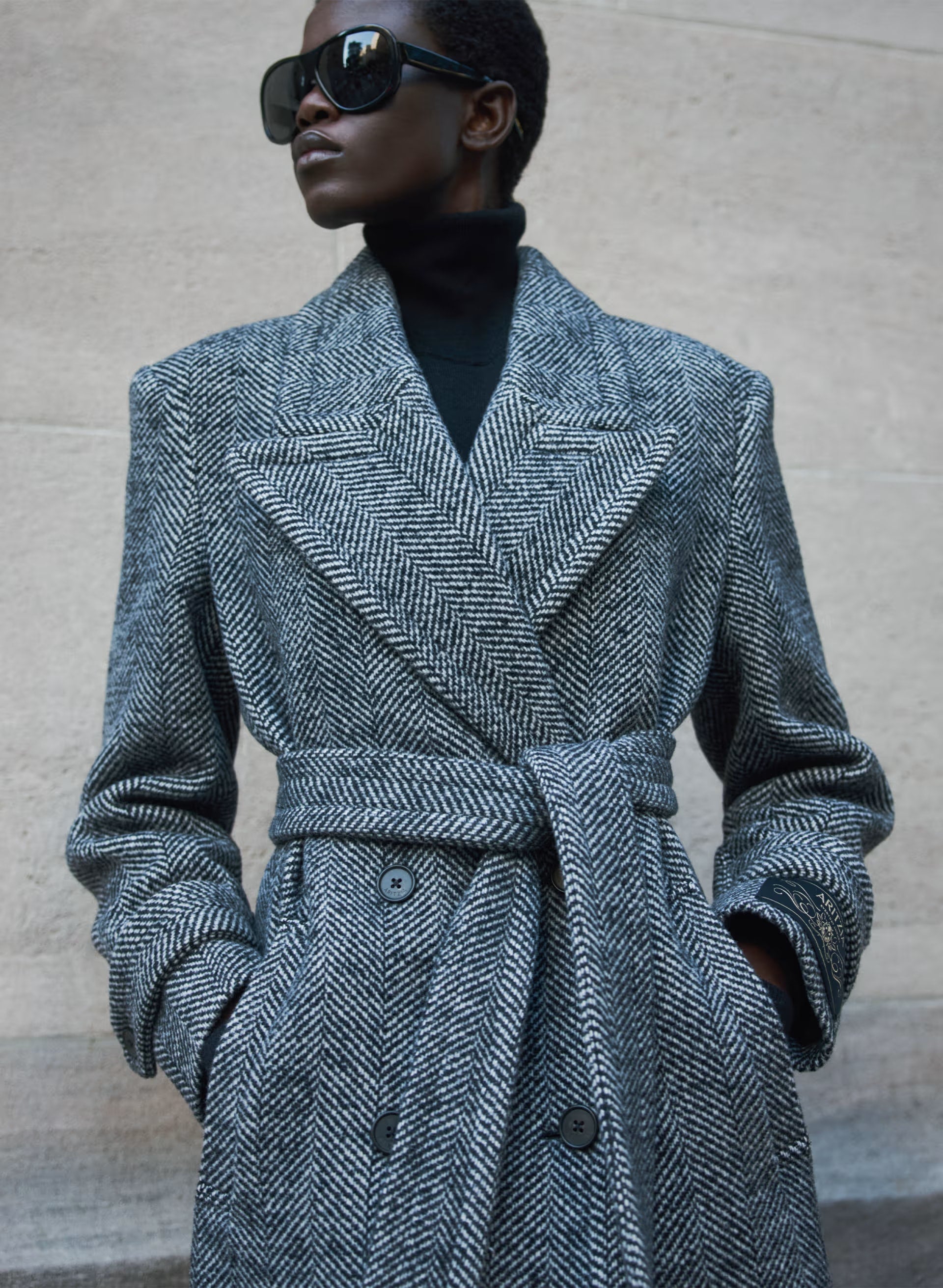 The Maxine Coat - Soft Wool Cashmere - HERRINGBONE BLK/WHT