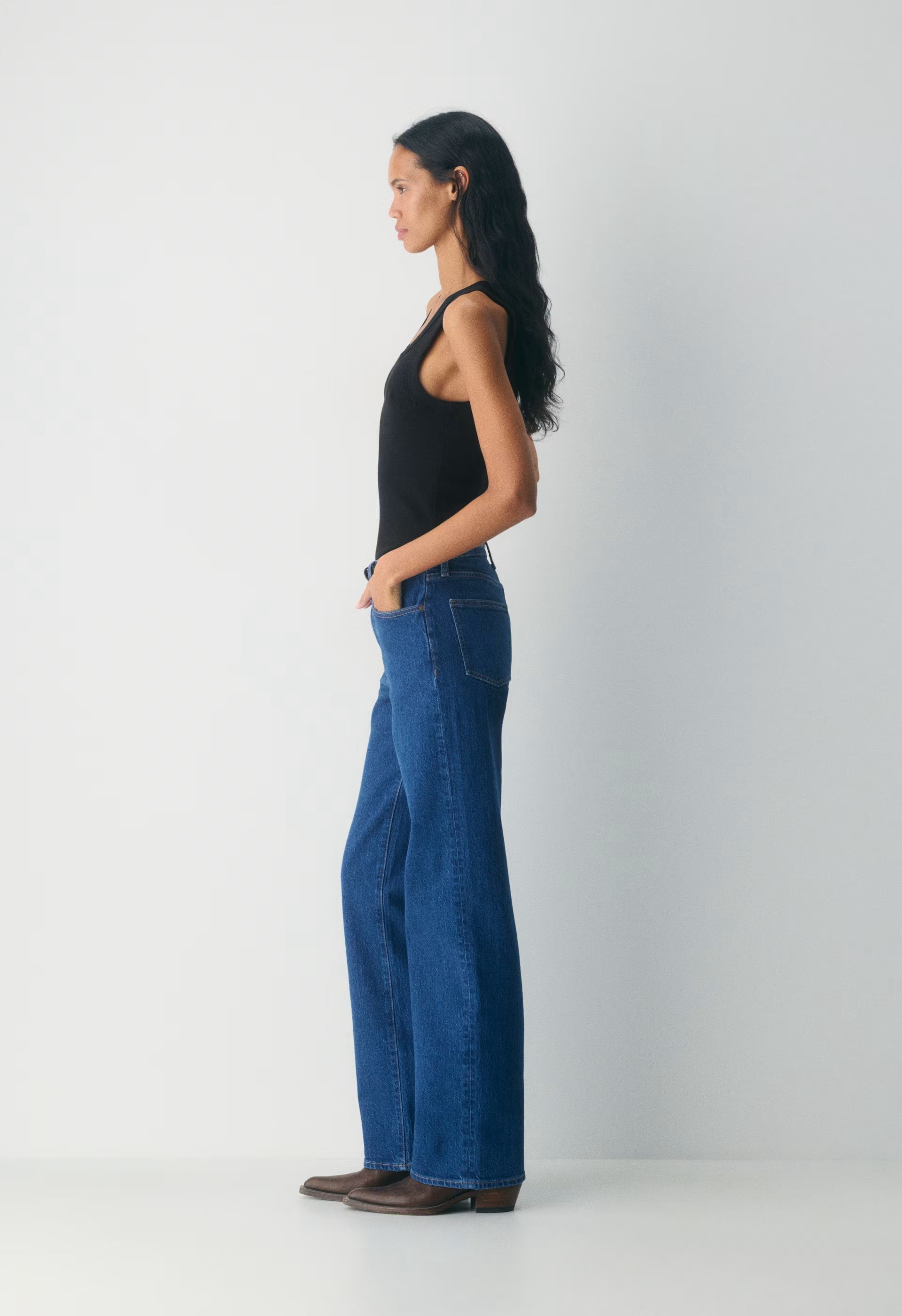 Denim Forum Remy Hi-Rise Wide Jean - TRUE MEDIUM BLUE