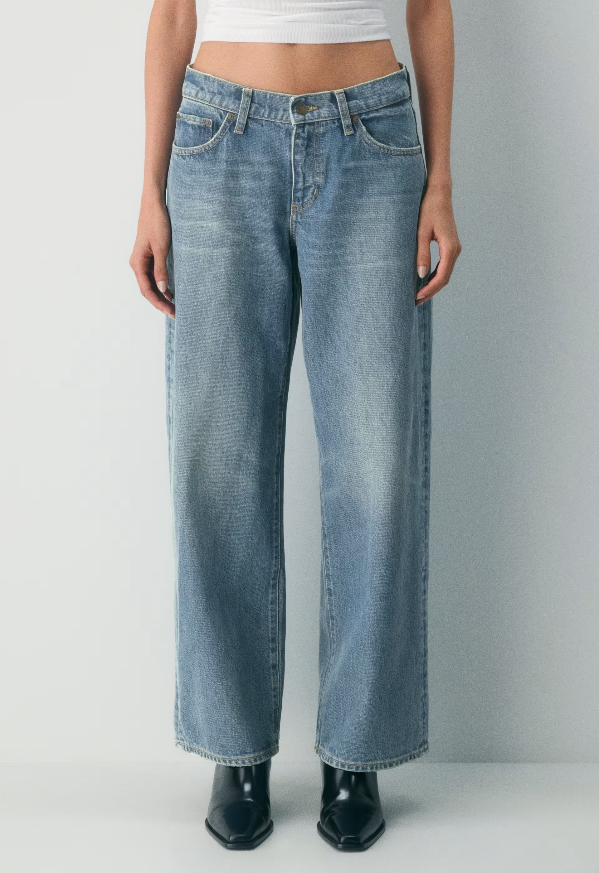 Denim Forum Christy Relaxed Super Lo-Rise Wide Jean - VINTAGE MEDIUM BLUE
