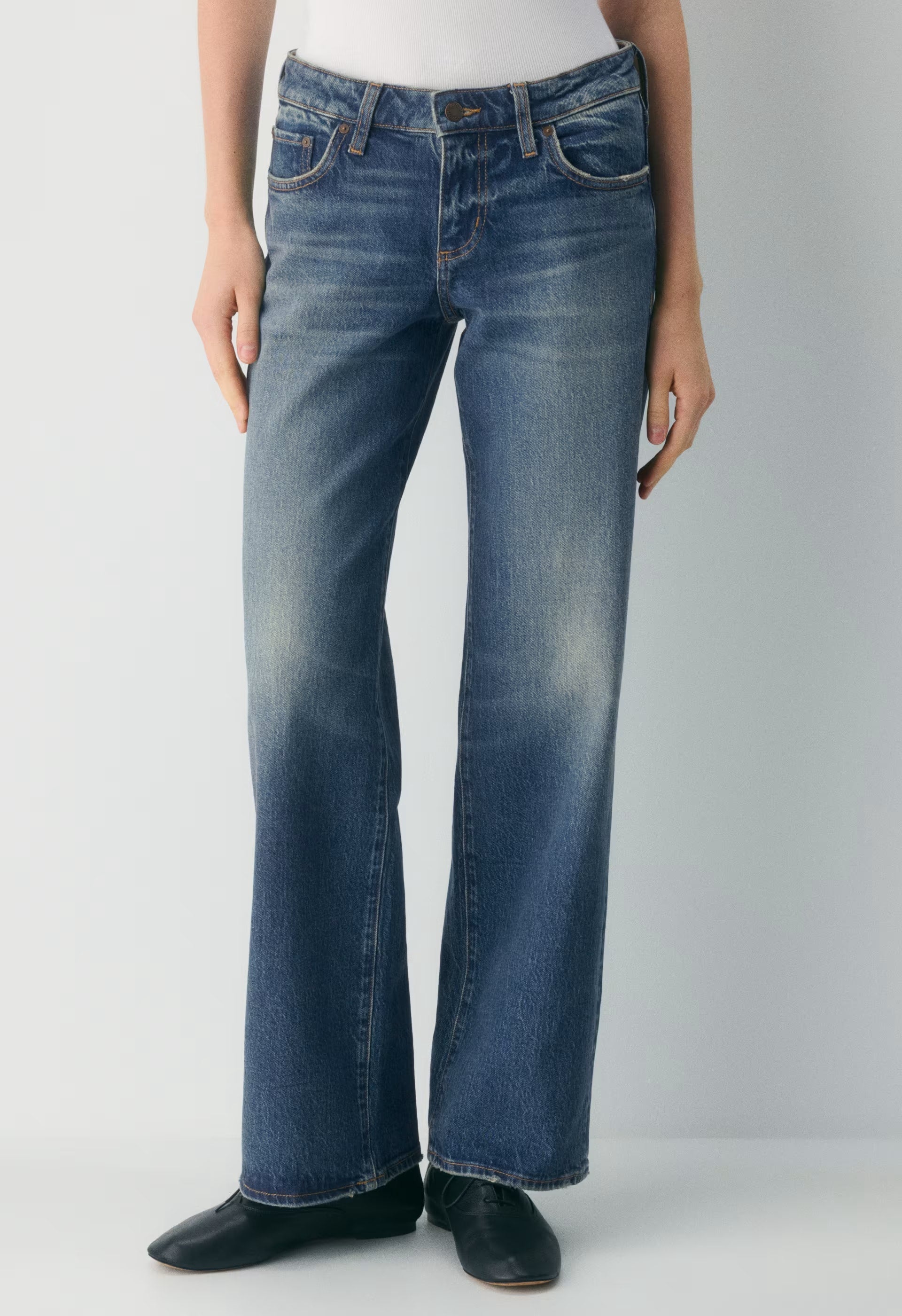 Denim Forum Pam Super Lo-Rise Wide Jean - VINTAGE DARK BLUE