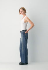 Denim Forum Pam Super Lo-Rise Wide Jean - VINTAGE DARK BLUE
