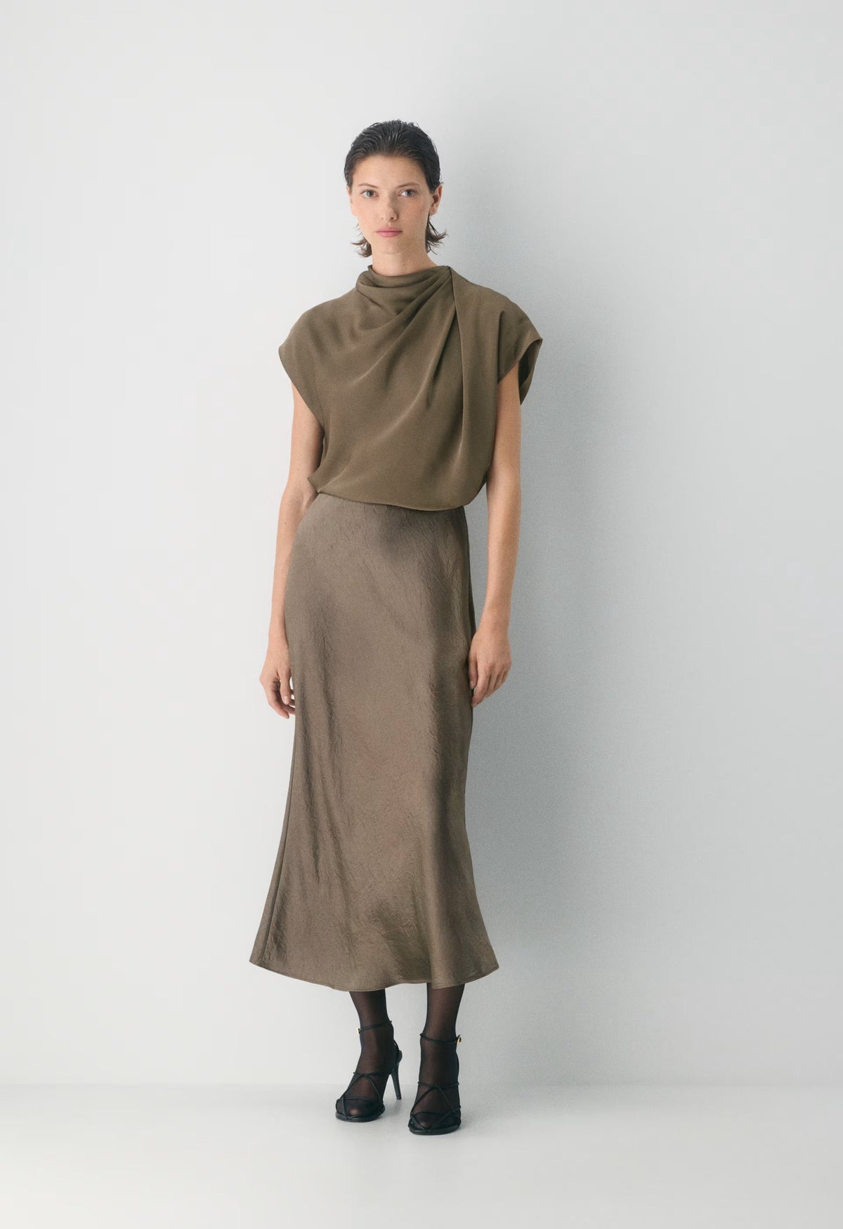 Slip Satin Maxi Skirt - GABBRO TAUPE