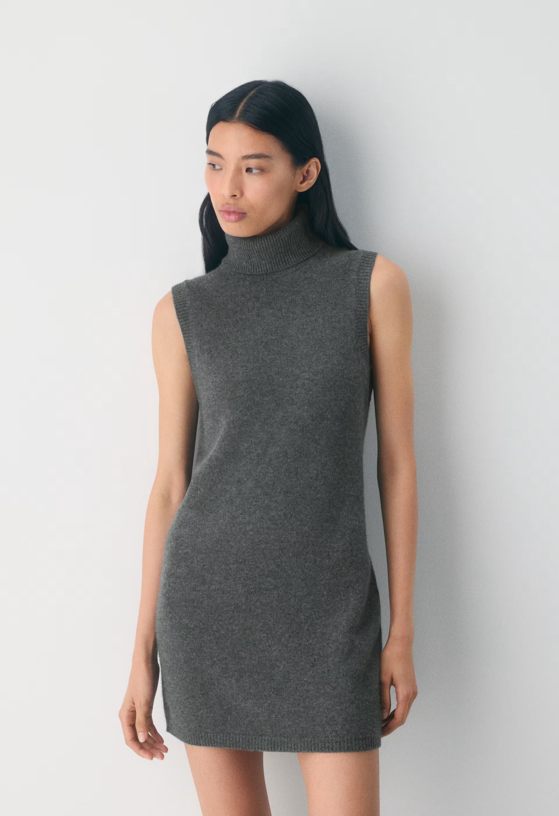 Essential Wool Cashmere Outline Dress - HEATHER CHARCOAL