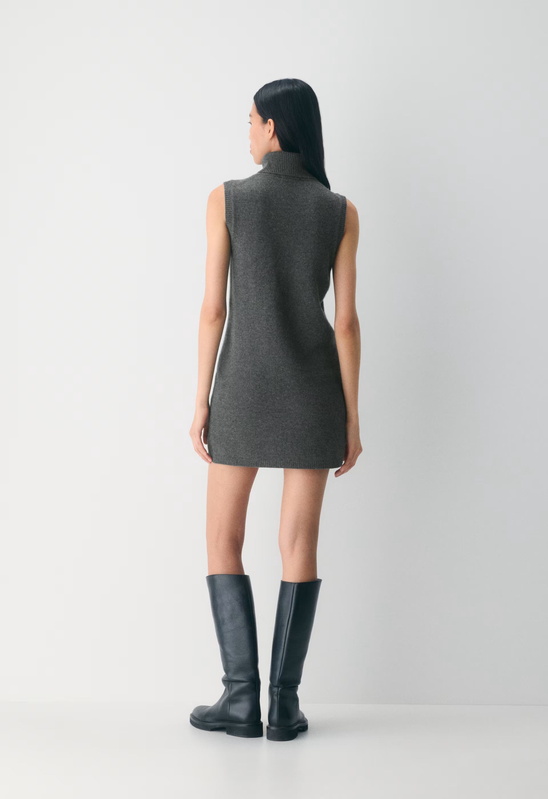 Essential Wool Cashmere Outline Dress - HEATHER CHARCOAL