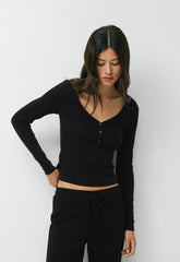 HomeStretch™ Rib Acoustic Henley - BLACK