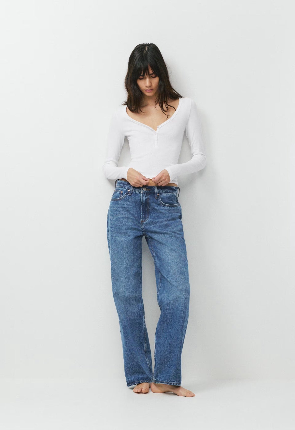 HomeStretch™ Rib Acoustic Henley - WHITE