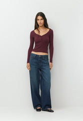 HomeStretch™ Rib Acoustic Henley - GALA PLUM