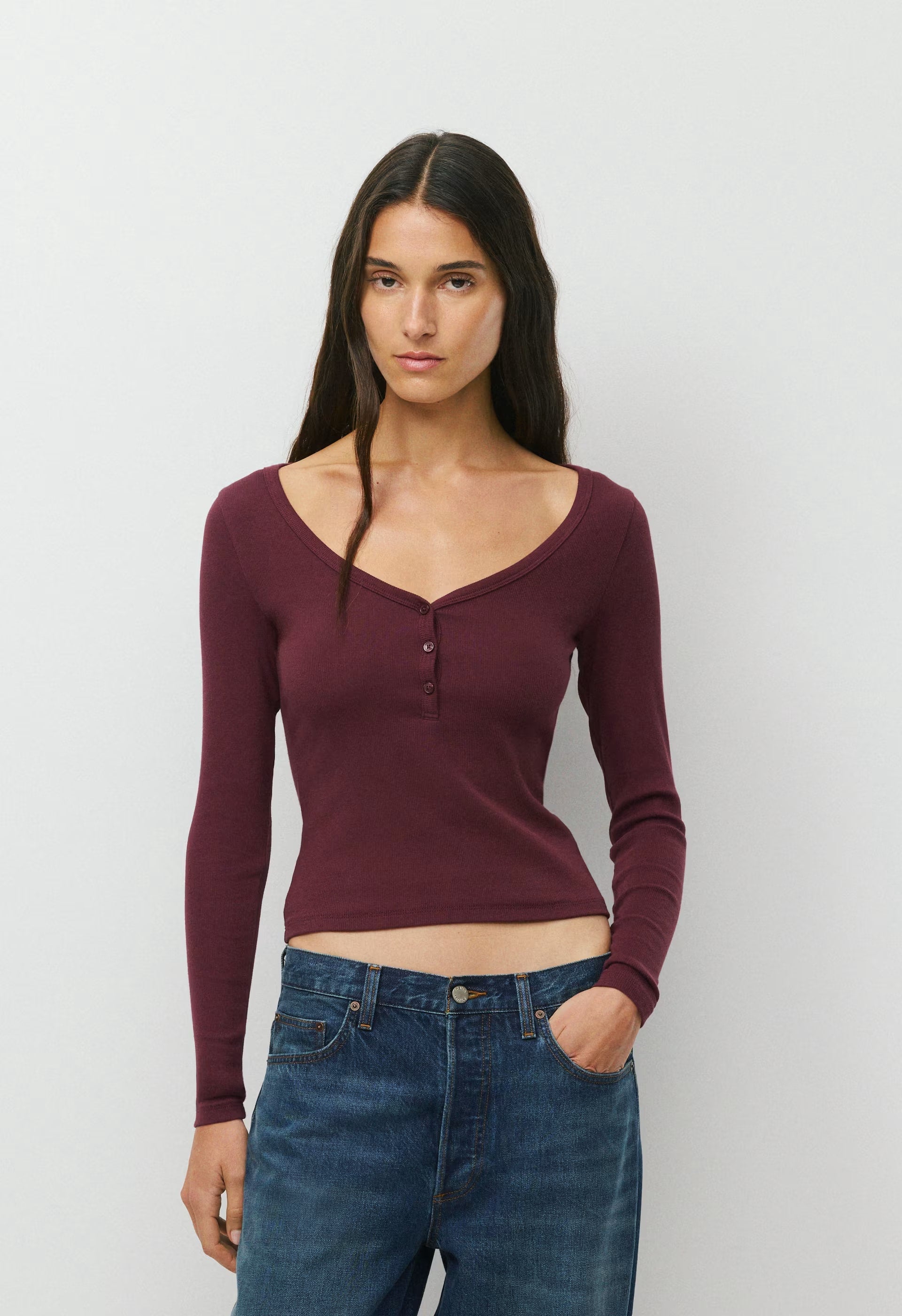 HomeStretch™ Rib Acoustic Henley - GALA PLUM
