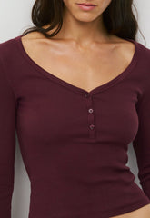 HomeStretch™ Rib Acoustic Henley - GALA PLUM