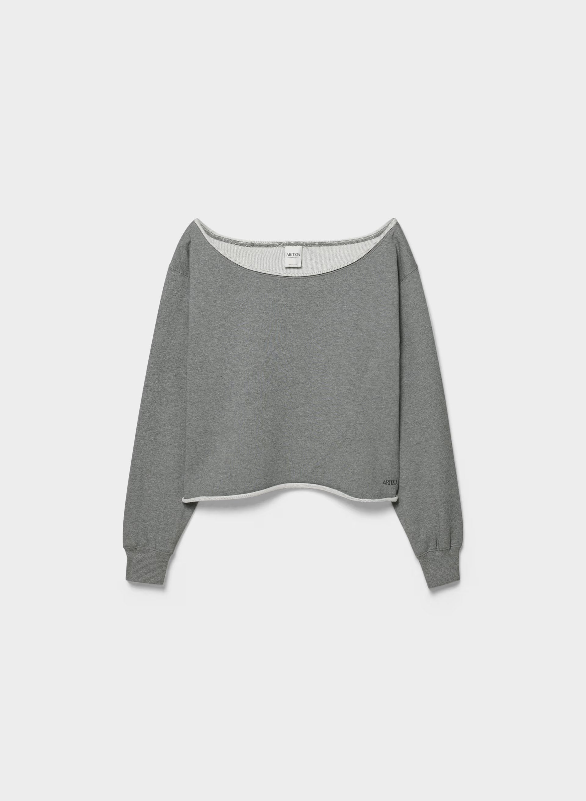 Terry Sweatfleece Perfect Off-Shoulder Top - HEATHER DARK GREY